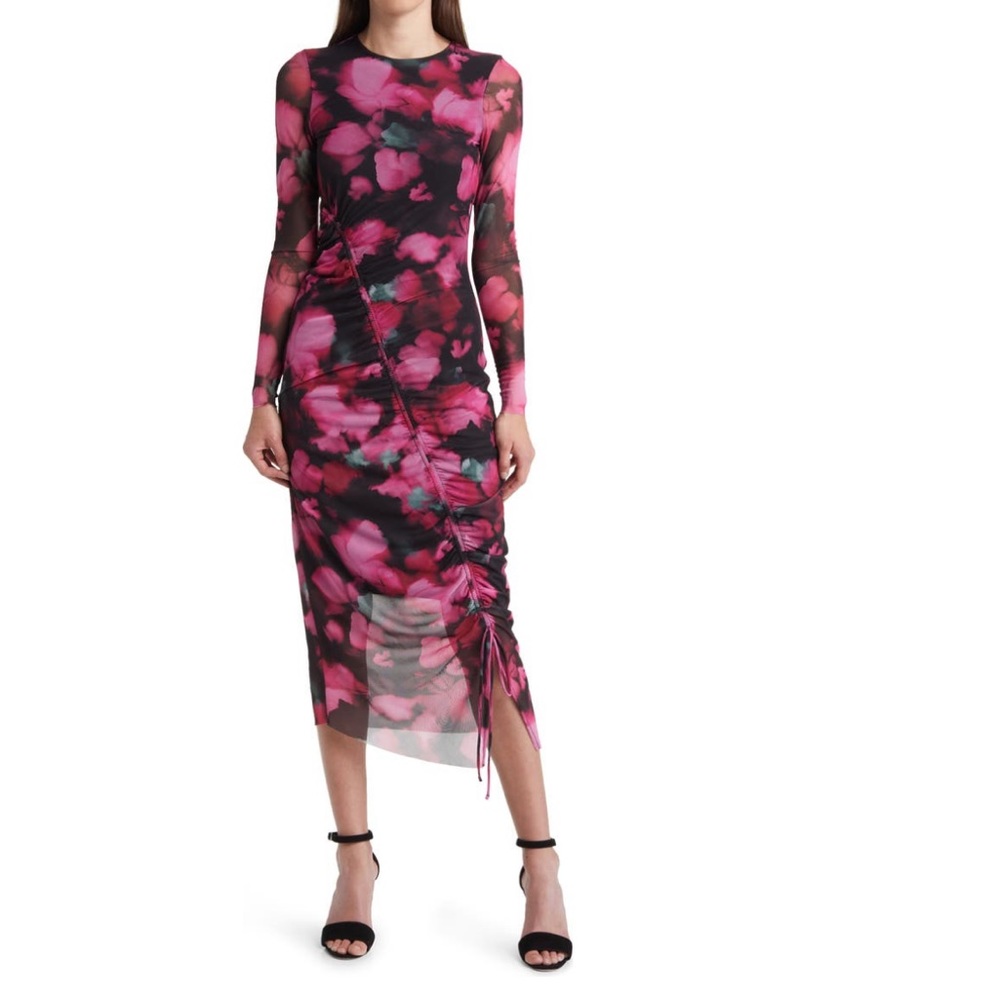 Ted Baker London Lilzaan Floral Ruffle Long Sleeve Body-Con Dress